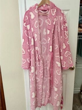 Dream Lover Plush Heart Print Robe – Super Soft Fuzzy Loungewear, Size 2X